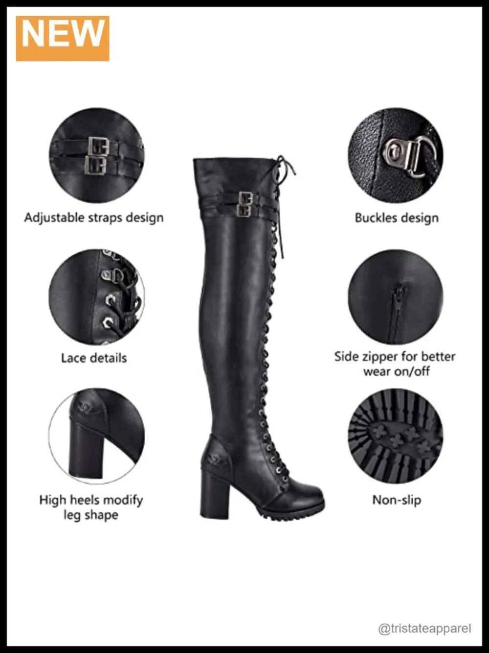 Faux Leather Over the Knee Boots Lace Up Thigh High Zip Buckle